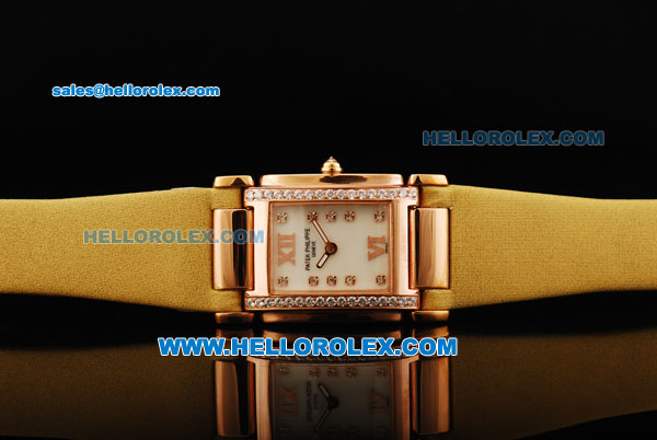 Patek Philippe Ref.4910 Swiss ETA Quartz Movement Rose Gold Case with White Dial and Diamond Bezel/Markers-Lady Model - Click Image to Close